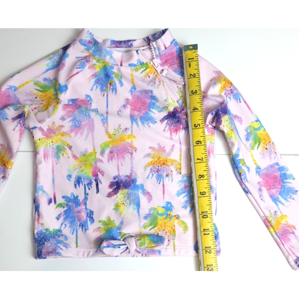 Andy & Evan Girl‎ 3T Swim Rash Guard Shirt Mock Neck Zip Palm Trees Pink Beach - Picture 3 of 9